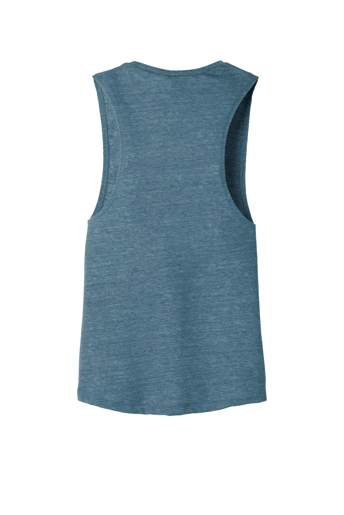 Rear View of Denim Slub BELLA+CANVAS Women's Flowy Scoop Muscle Tank. BC8803