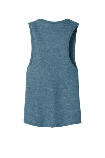Rear View of Denim Slub BELLA+CANVAS Women's Flowy Scoop Muscle Tank. BC8803