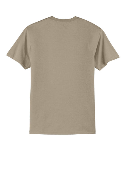 Rear View of Desert Sand Port & Company Tall Core Blend Tee. PC55T