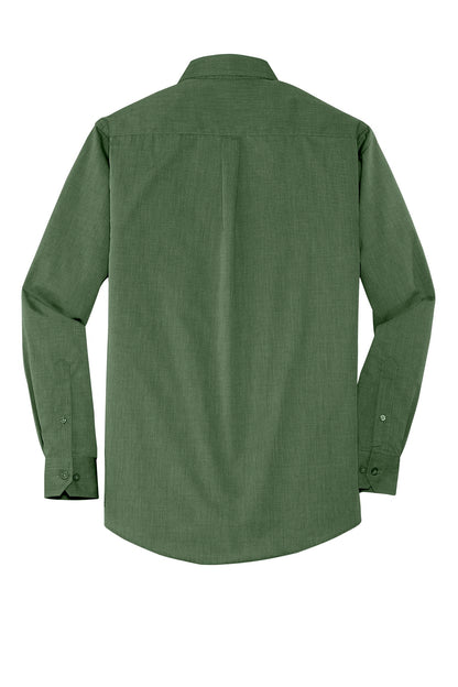 Rear View of Dk Cactus Grn Port Authority Crosshatch Easy Care Shirt. S640