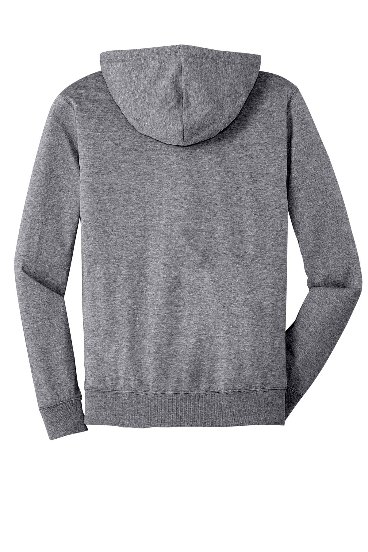 Rear View of Dk Hthr Grey District Jersey Full-Zip Hoodie. DT1100