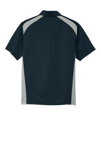 Rear View of Dk Navy/Lt Gry CornerStone Select Snag-Proof Two Way Colorblock Pocket Polo. CS416