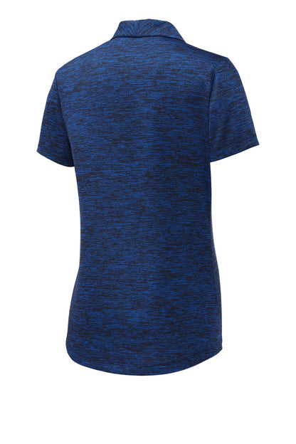 Rear View of Dk Royal-Blk E Sport-Tek Women's PosiCharge Electric Heather Polo. LST590