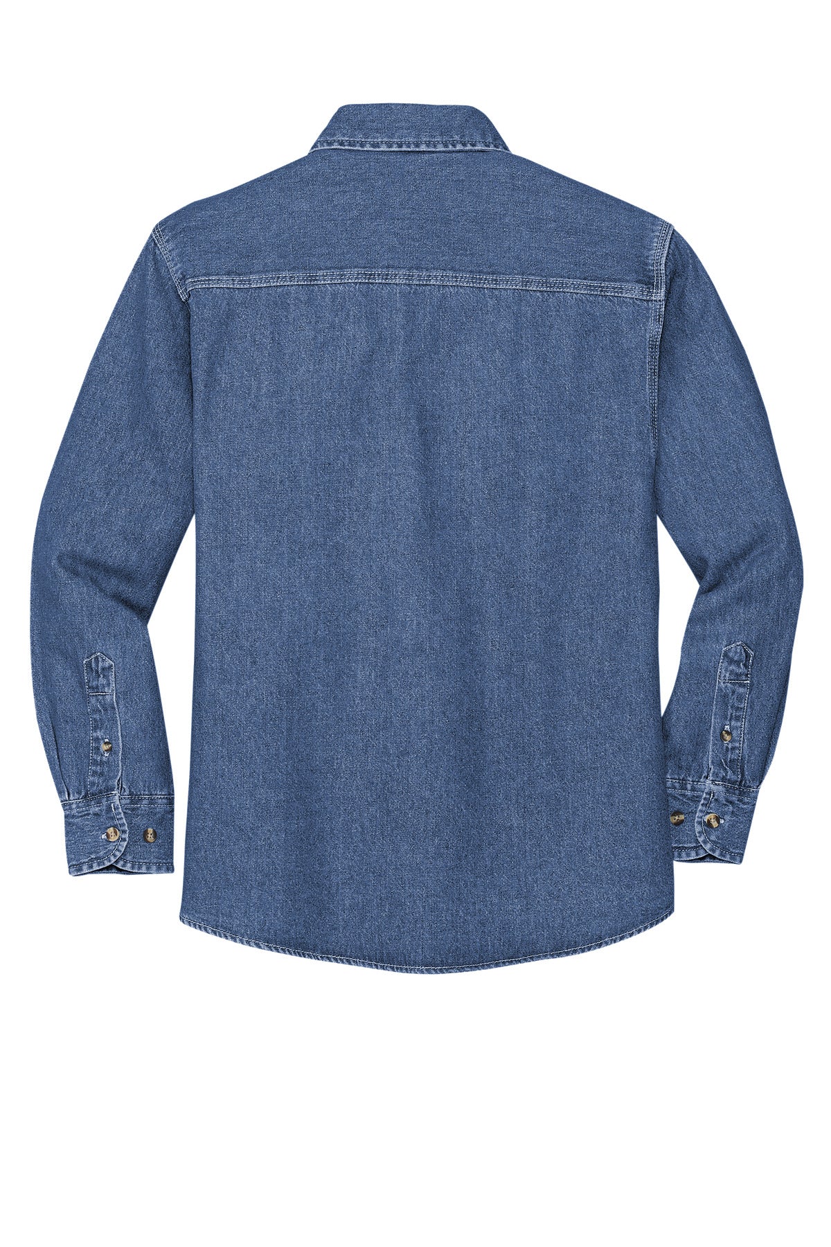 Rear View of DkBlueStnwshd Port Authority Heavyweight Denim Shirt. S100