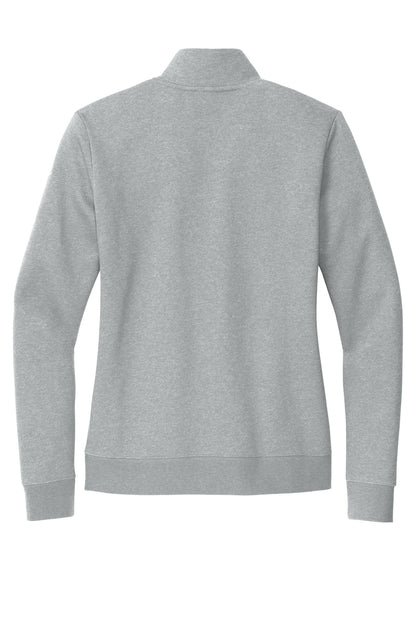 Rear View of DkGyHthr Nike Women's Club Fleece Sleeve Swoosh 1/2-Zip NKDX6720