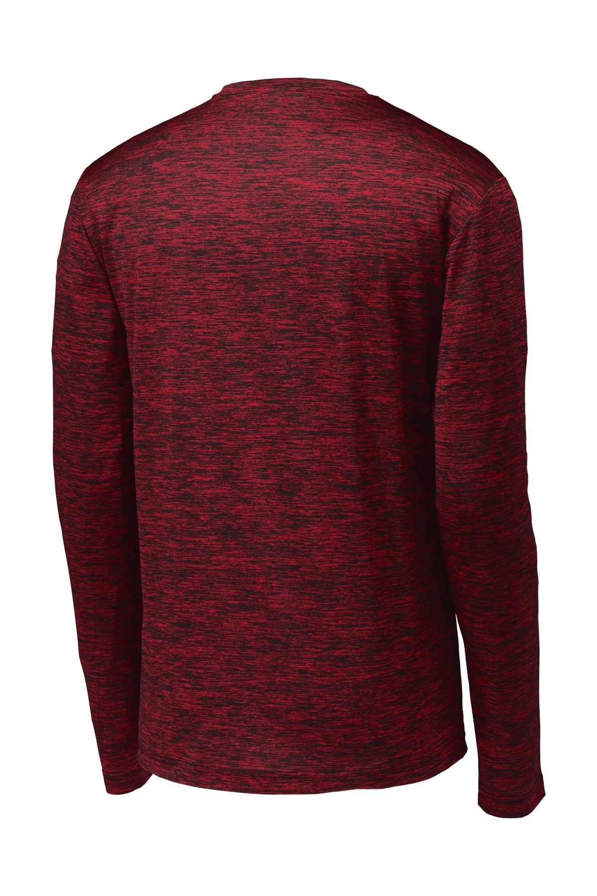 Rear View of Dp Red-Blk Ele Sport-Tek PosiCharge Long Sleeve Electric Heather Tee. ST390LS