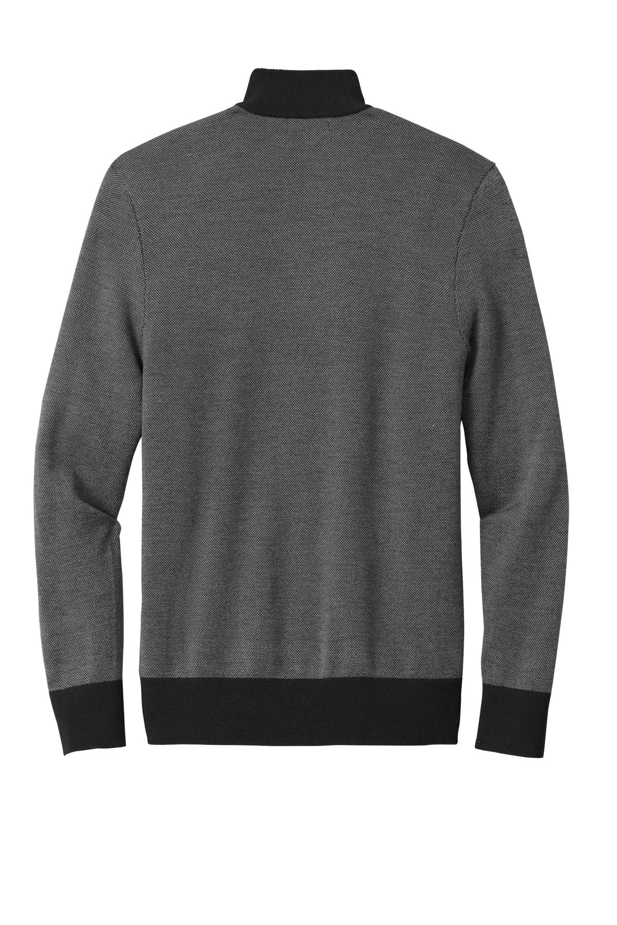 Rear View of DpBk/ShdGy Brooks Brothers Washable Merino Birdseye 1/4-Zip Sweater BB18412