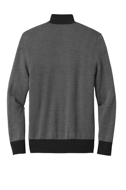 Rear View of DpBk/ShdGy Brooks Brothers Washable Merino Birdseye 1/4-Zip Sweater BB18412