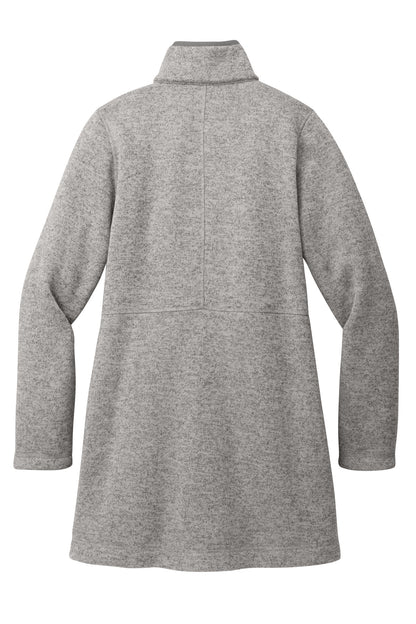 Rear View of DpSmkHthr Port Authority Women's Arc Sweater Fleece Long Jacket L425