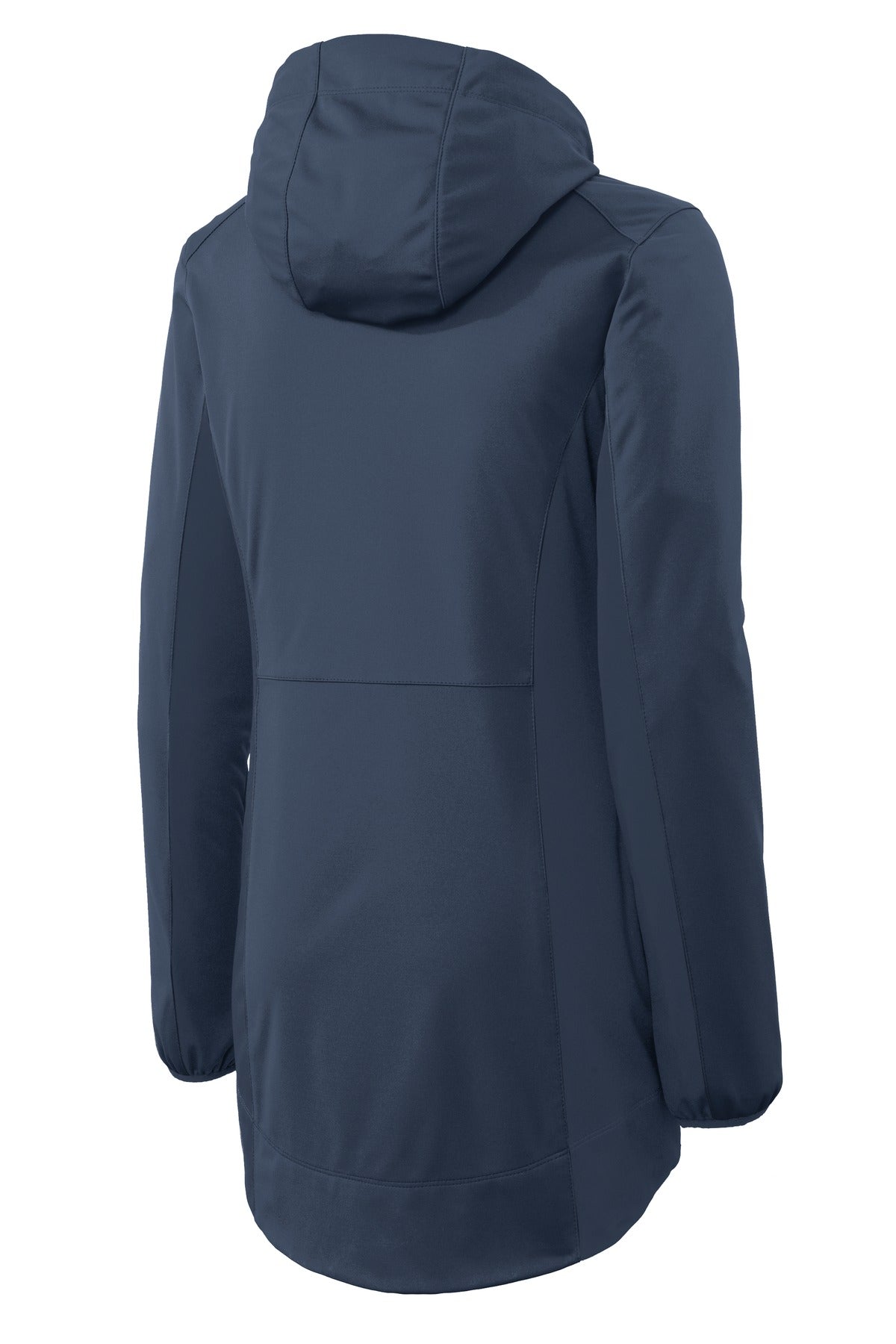 Rear View of Dress Blue Nvy Port Authority Women's Active Hooded Soft Shell Jacket. L719
