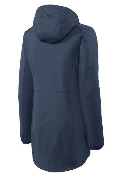 Rear View of Dress Blue Nvy Port Authority Women's Active Hooded Soft Shell Jacket. L719