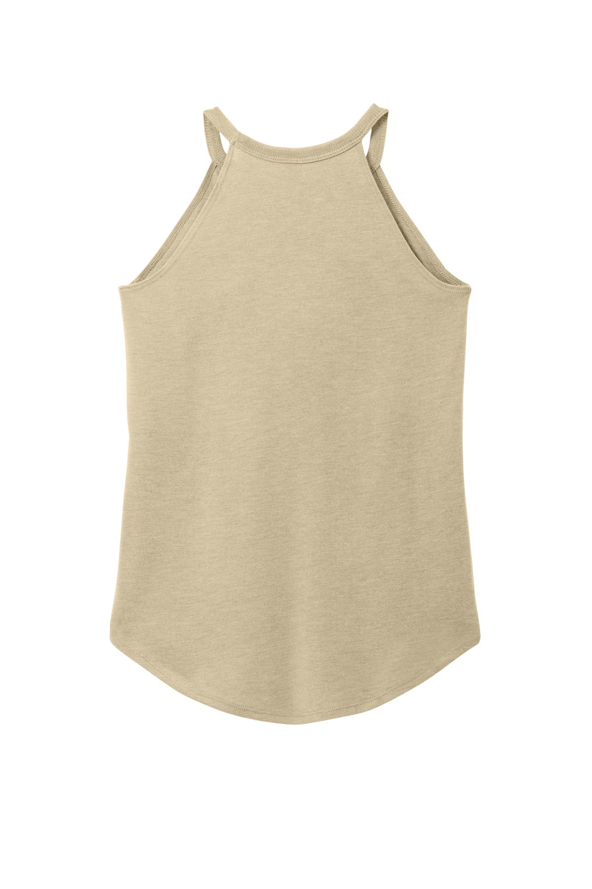 Rear View of DsrtTanHtr District Women's Perfect Tri Rocker Tank. DT137L