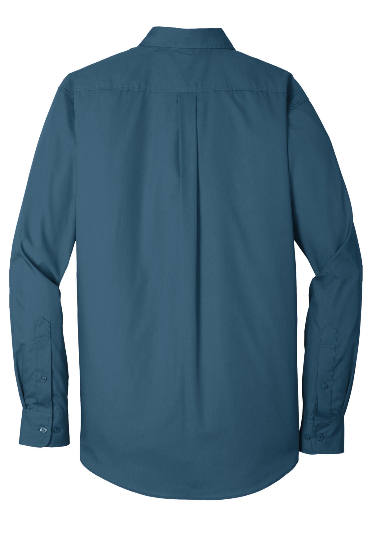 Rear View of Dusty Blue Port Authority Long Sleeve Carefree Poplin Shirt. W100