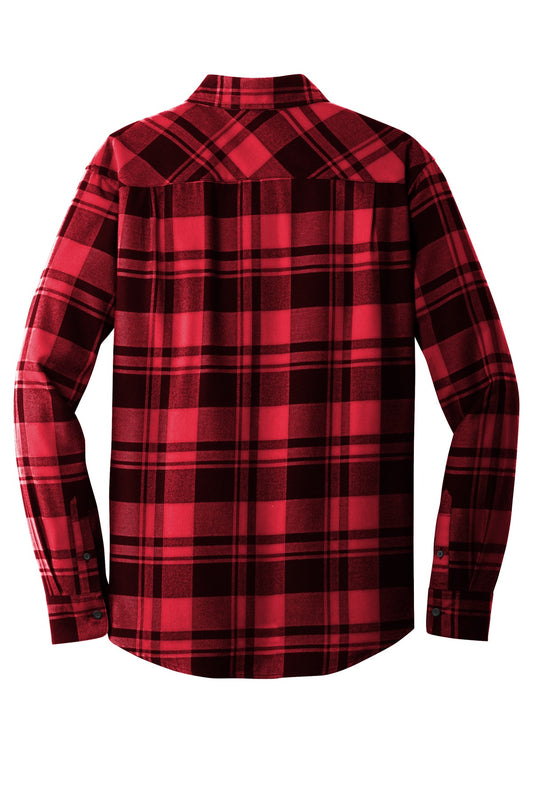 Rear View of Engine Red/Blk Port Authority Plaid Flannel Shirt. W668