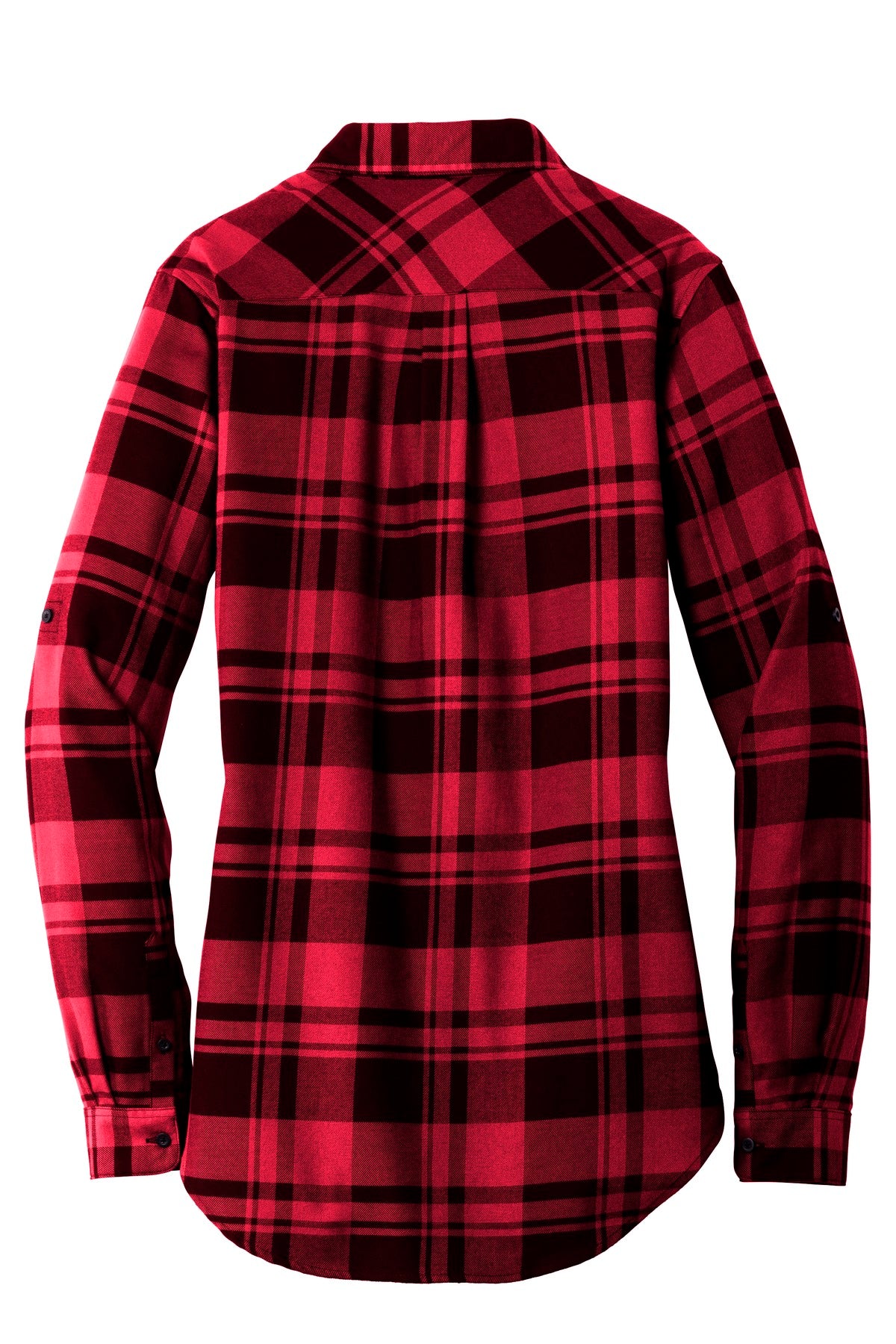 Rear View of Engine Red/Blk Port Authority Women's Plaid Flannel Tunic . LW668