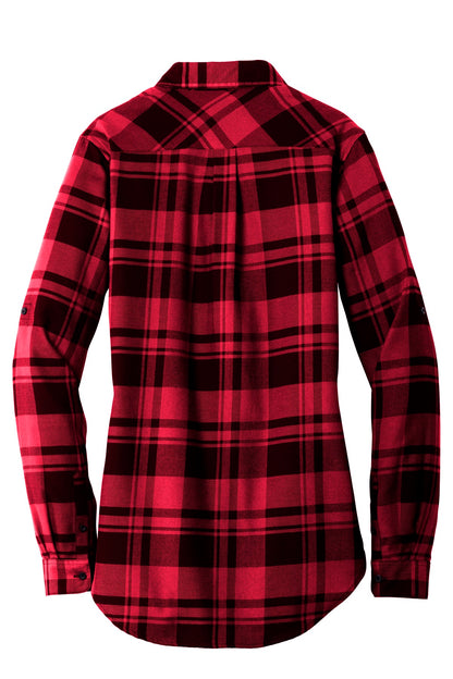 Rear View of Engine Red/Blk Port Authority Women's Plaid Flannel Tunic . LW668