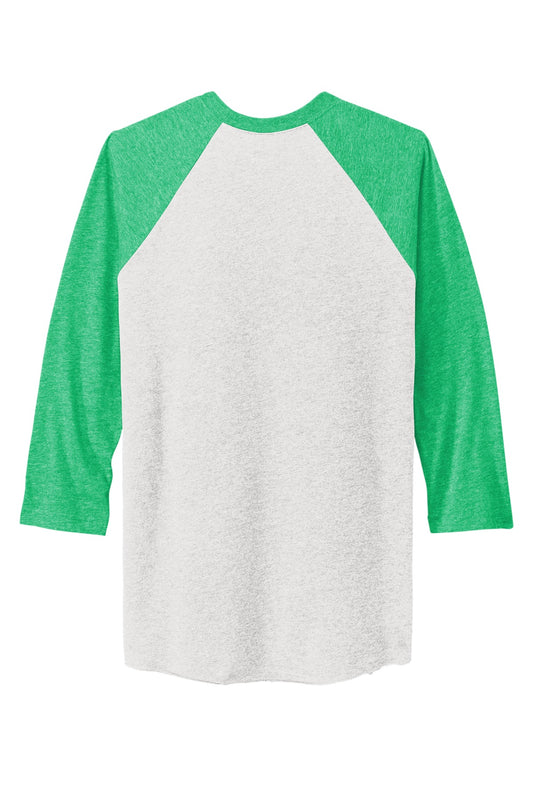 Rear View of Envy/HtrWt Next Level Apparel Adult Tri-Blend 3/4-Sleeve Raglan Tee. NL6051