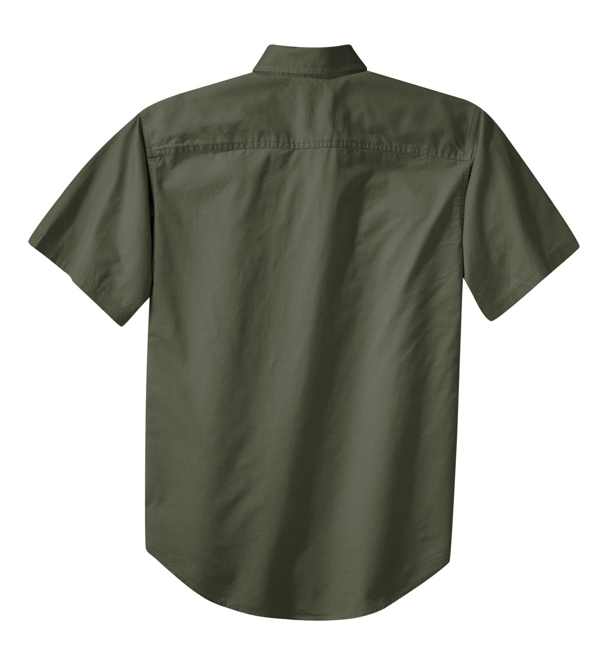 Rear View of Faded Olive Port Authority Short Sleeve Twill Shirt. S500T