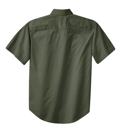 Rear View of Faded Olive Port Authority Short Sleeve Twill Shirt. S500T