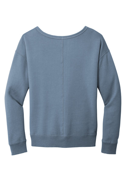 Rear View of FadedDenim Port & Company Women's Beach Wash Garment-Dyed V-Neck Sweatshirt LPC098V