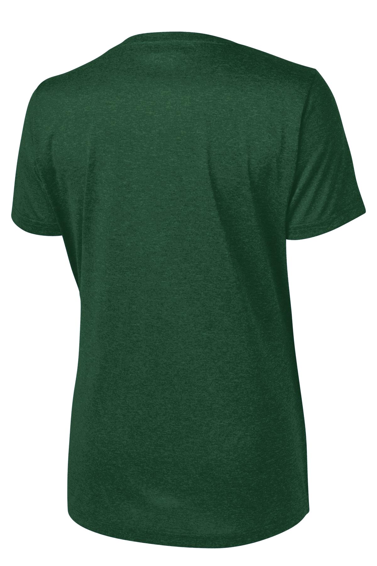 Rear View of For Grn Hthr Sport-Tek Women's Heather Contender Scoop Neck Tee. LST360