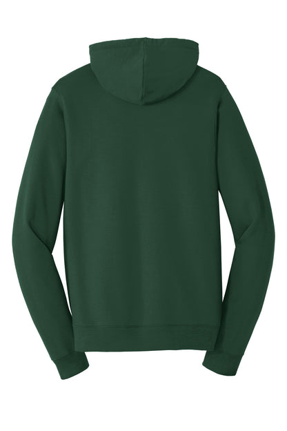 Rear View of Forest Green Port & Company Fan Favorite Fleece Pullover Hooded Sweatshirt. PC850H
