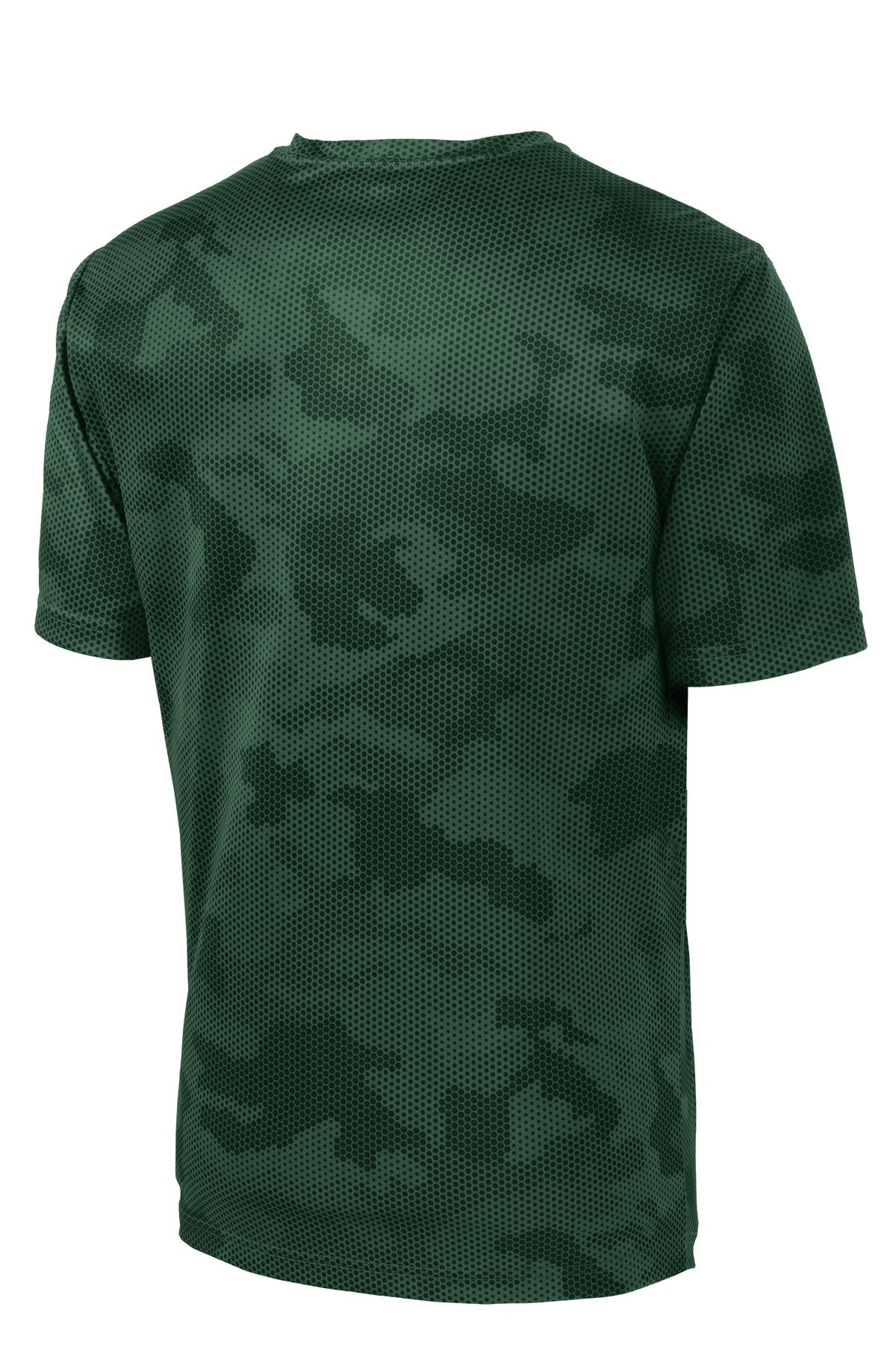 Rear View of Forest Green Sport-Tek CamoHex Tee. ST370