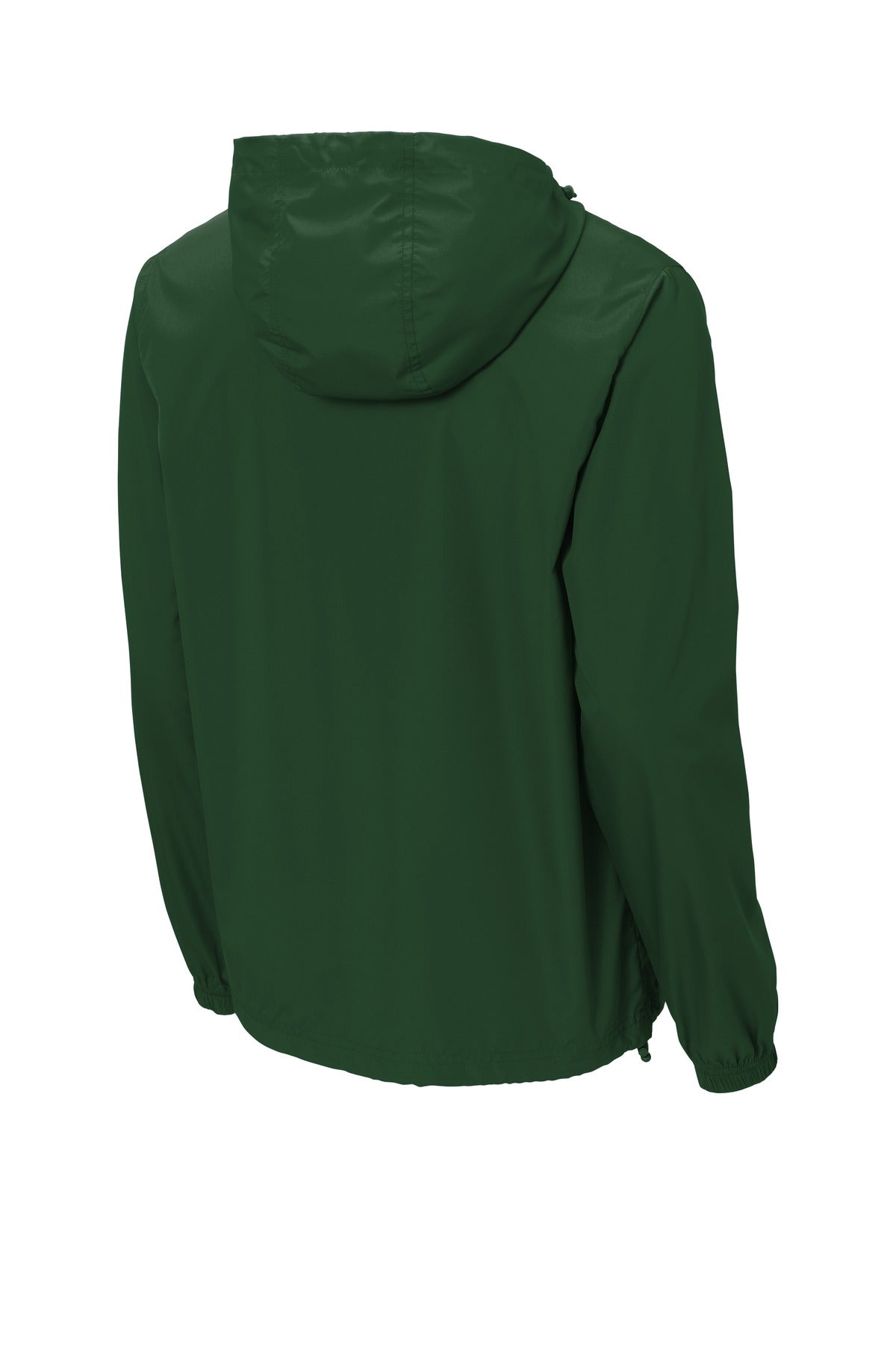 Rear View of Forest Green Sport-Tek Packable Anorak. JST66
