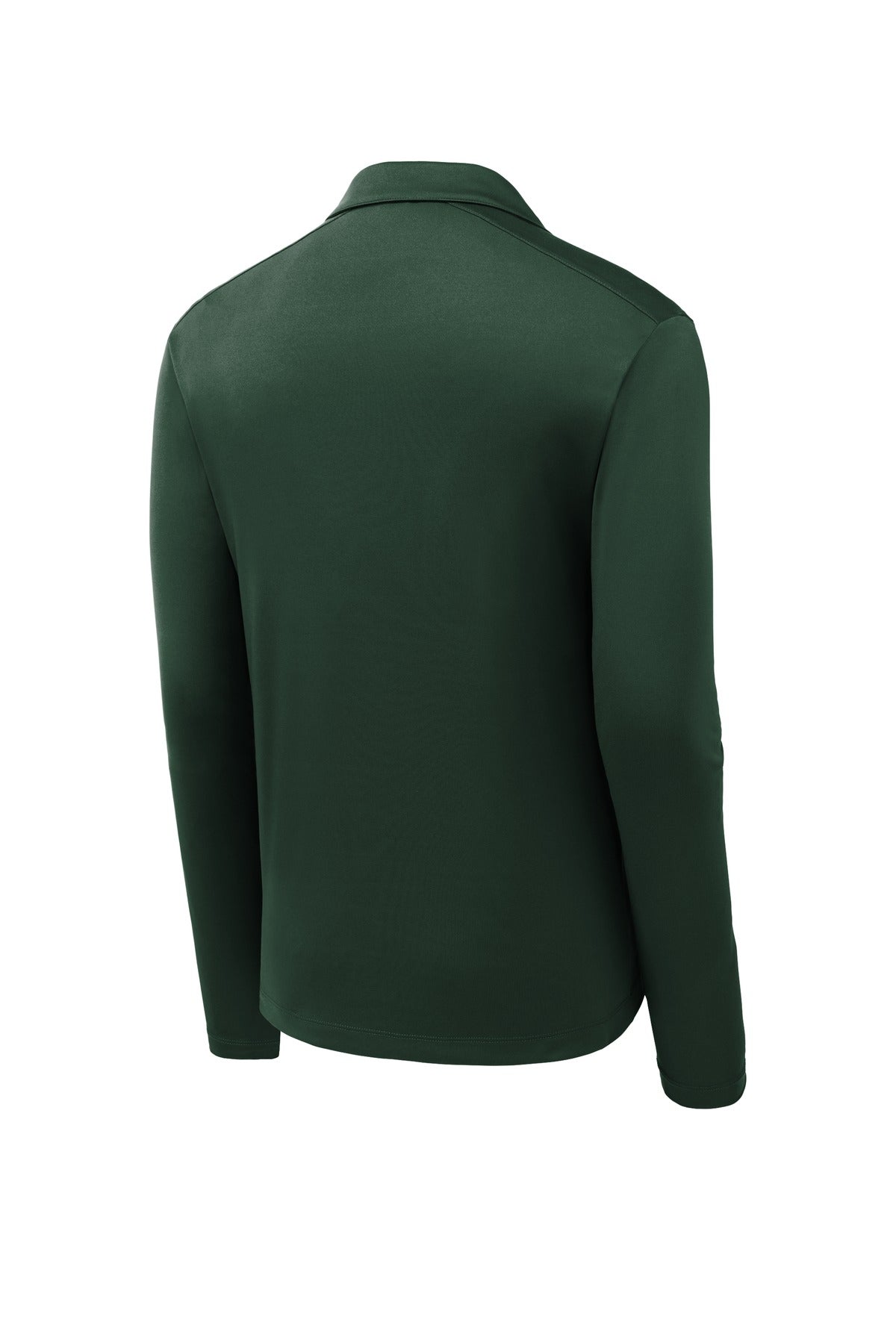 Rear View of Forest Green Sport-Tek Posi-UV Pro Long Sleeve Polo. ST520LS