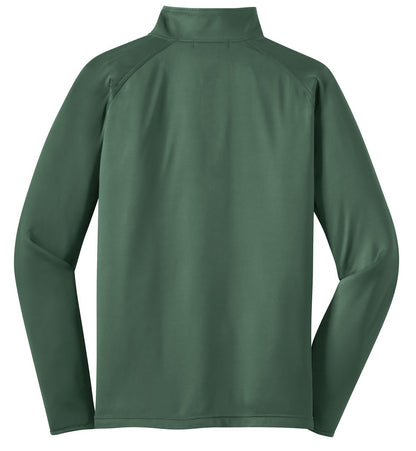 Rear View of Forest Green Sport-Tek Sport-Wick Stretch 1/4-Zip Pullover. ST850