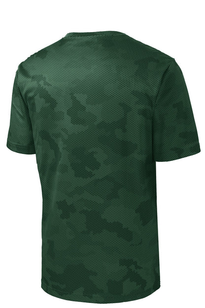 Rear View of Forest Green Sport-Tek Youth CamoHex Tee. YST370