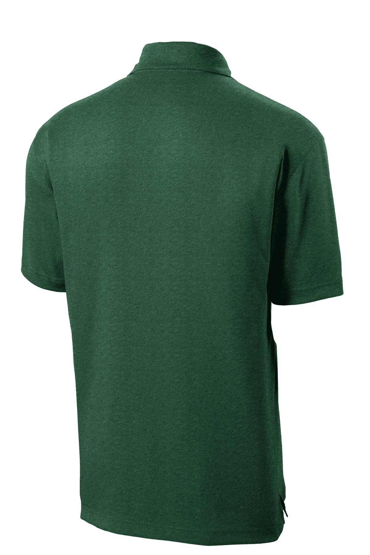 Rear View of Forest Grn Htr Sport-Tek Heather Contender Polo. ST660