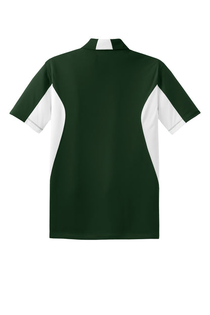 Rear View of Forest Grn/Wht Sport-Tek Tall Side Blocked Micropique Sport-Wick Polo. TST655
