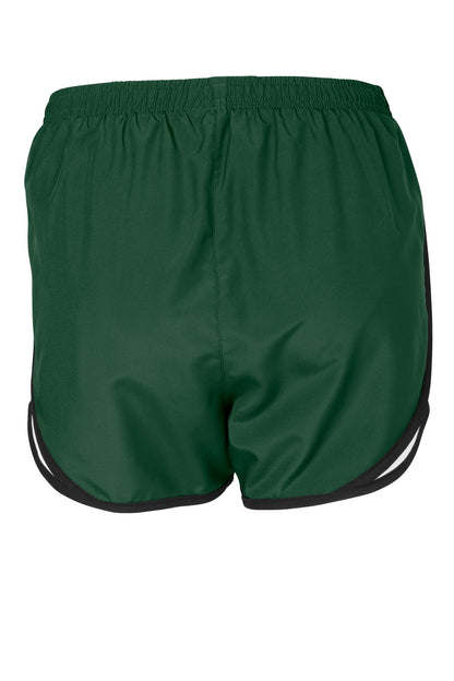 Rear View of ForGrn/Wht/Blk Sport-Tek Women's Cadence Short. LST304
