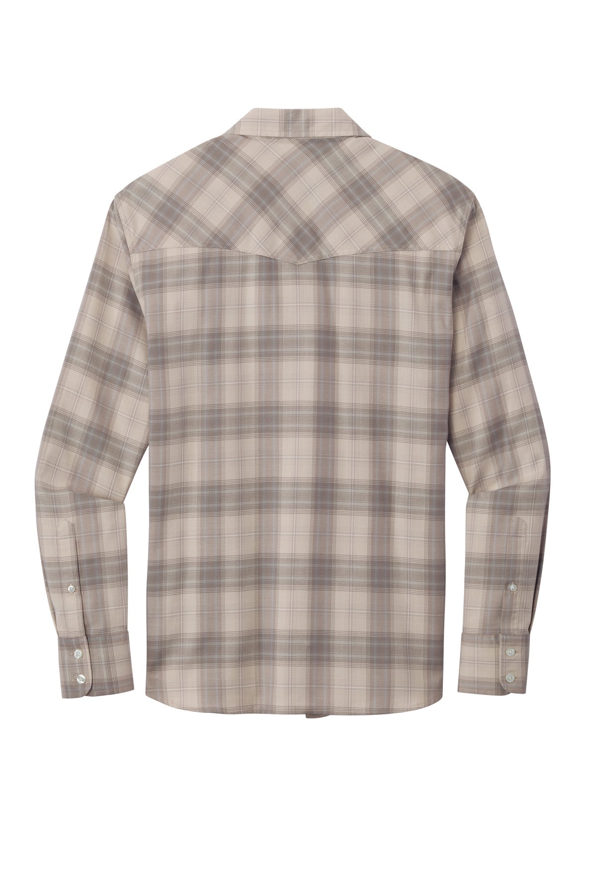 Rear View of FrostGrey Port Authority Long Sleeve Ombre Plaid Shirt W672