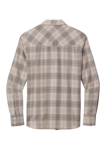 Rear View of FrostGrey Port Authority Long Sleeve Ombre Plaid Shirt W672