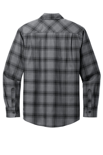 Rear View of G/BkOpnPld Port Authority Plaid Flannel Shirt. W668