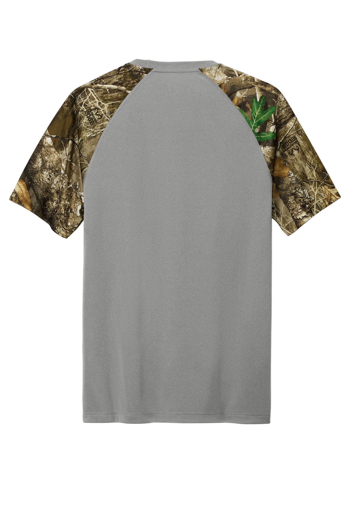 Rear View of GConH/RTEd Russell Outdoors Realtree Colorblock Performance Tee RU151
