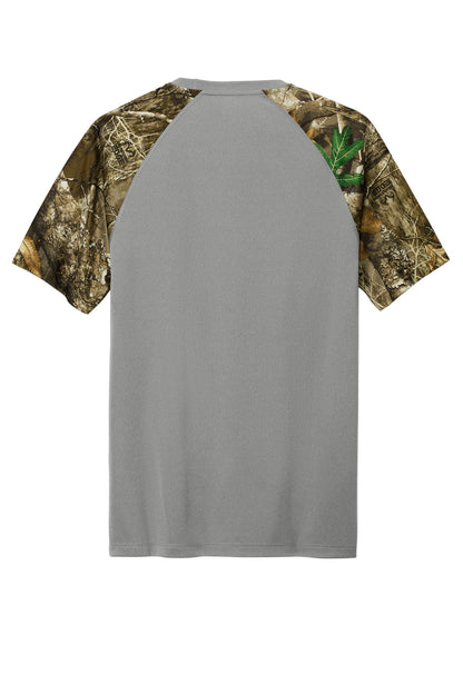 Rear View of GConH/RTEd Russell Outdoors Realtree Colorblock Performance Tee RU151