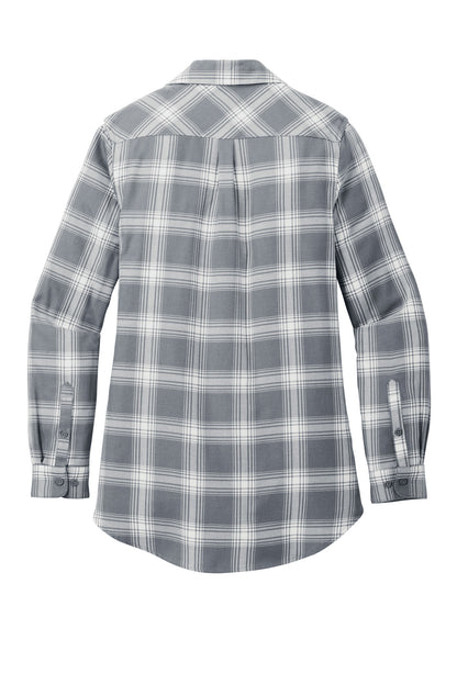 Rear View of G/CrOpnPld Port Authority Women's Plaid Flannel Tunic . LW668