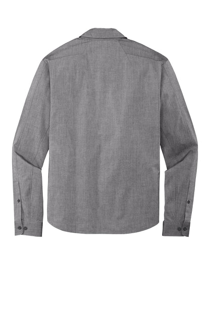 Rear View of Gear Grey Hthr OGIO Commuter Woven Shirt. OG1002