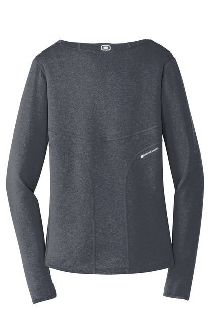 Rear View of Gear Grey OGIO Women's Long Sleeve Pulse Crew. LOE321