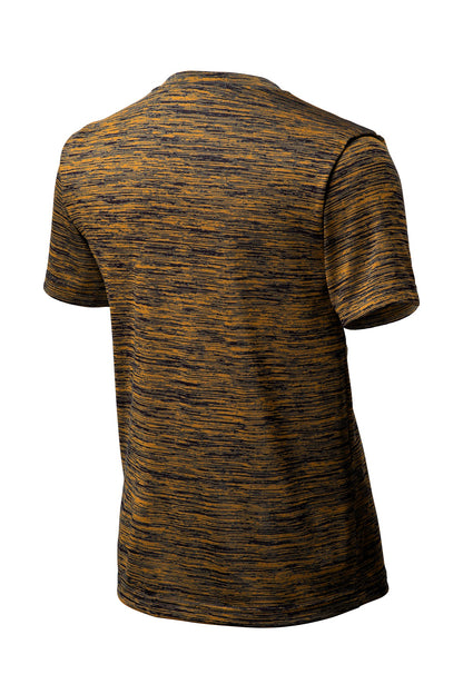 Rear View of Gold-Black Ele Sport-Tek Youth PosiCharge Electric Heather Tee. YST390