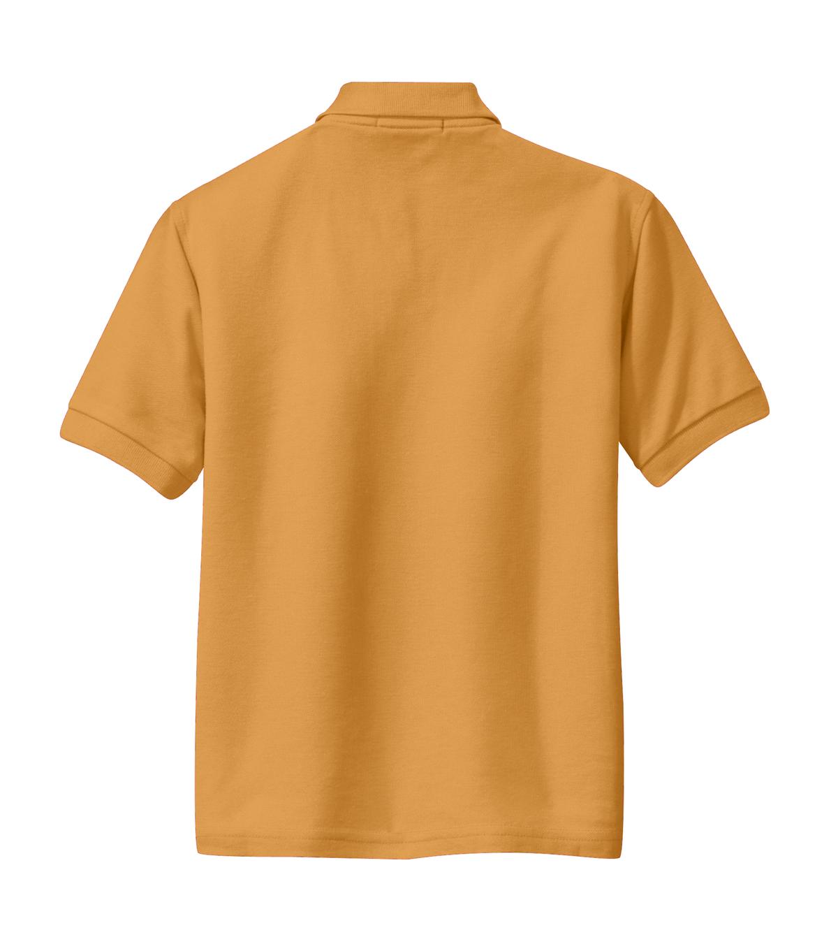 Rear View of Gold Port Authority Youth Silk Touch Polo. Y500