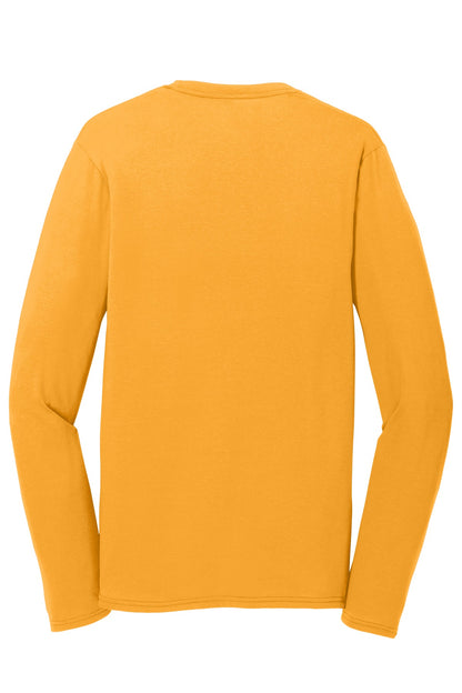 Rear View of Gold Port & Company Long Sleeve Performance Blend Tee. PC381LS