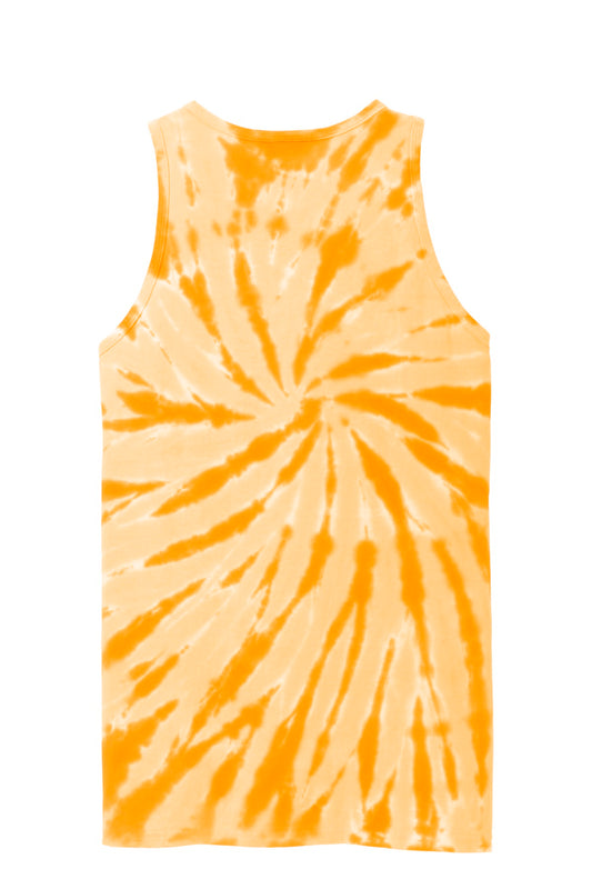Rear View of Gold Port & Company Tie-Dye Tank Top. PC147TT