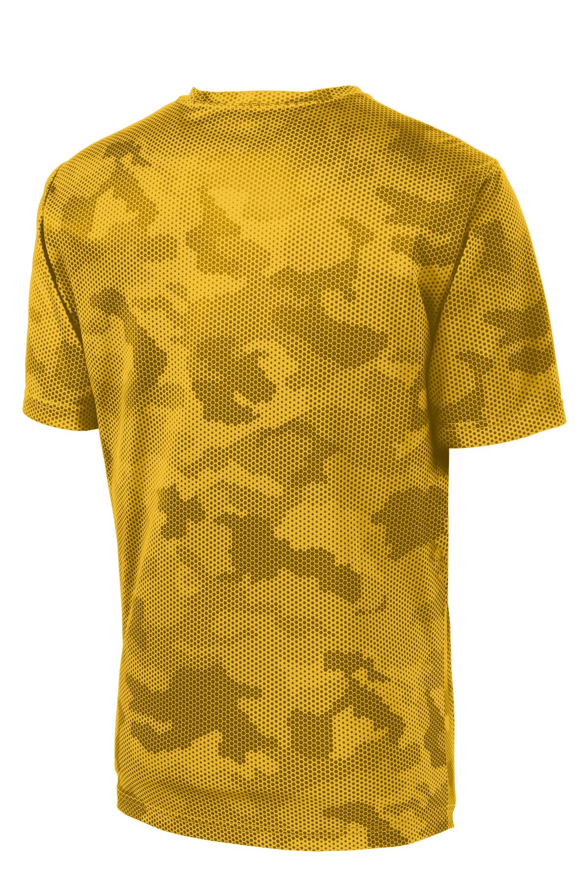 Rear View of Gold Sport-Tek CamoHex Tee. ST370