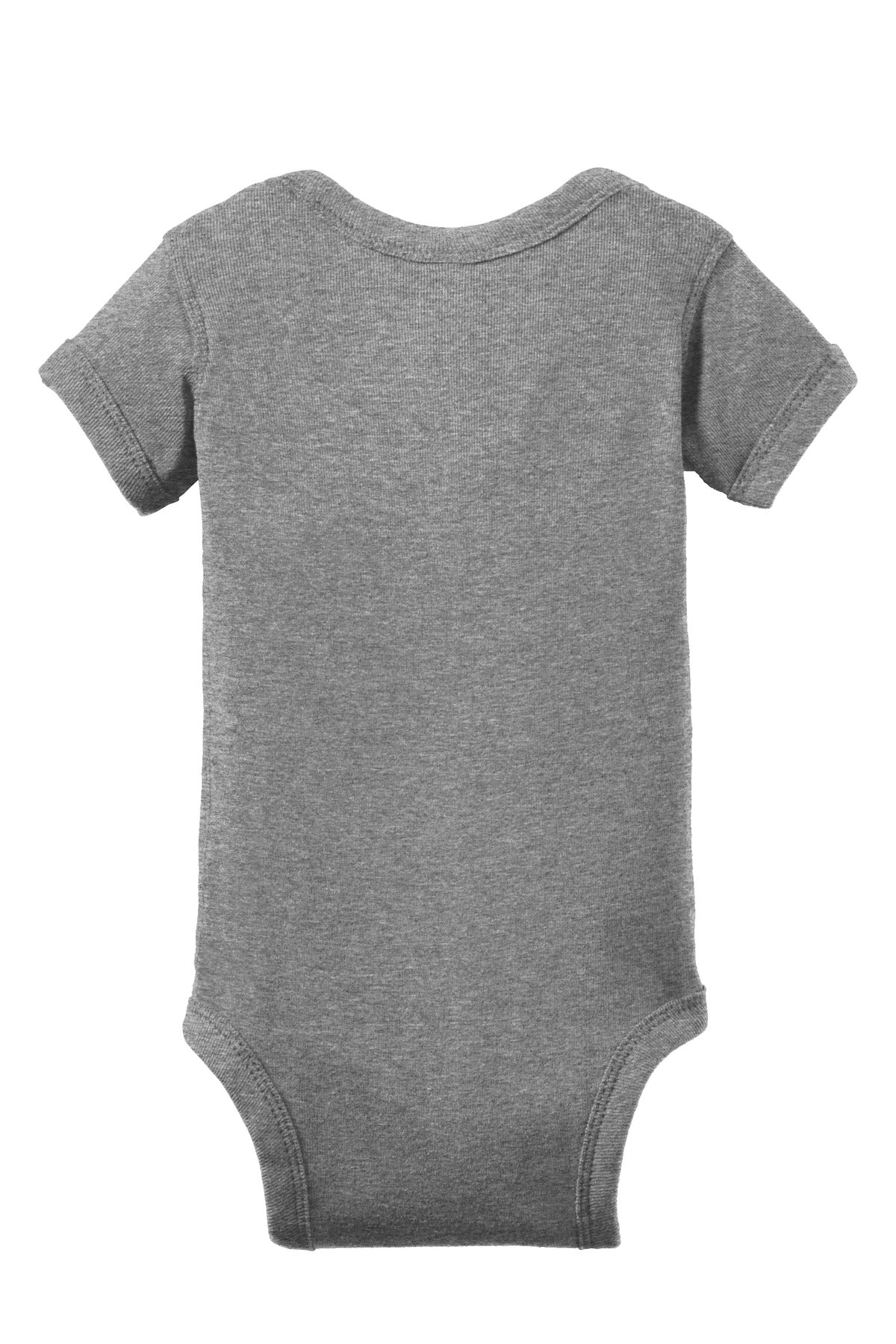 Rear View of GraniteHtr Rabbit Skins Infant Short Sleeve Baby Rib Bodysuit. RS4400