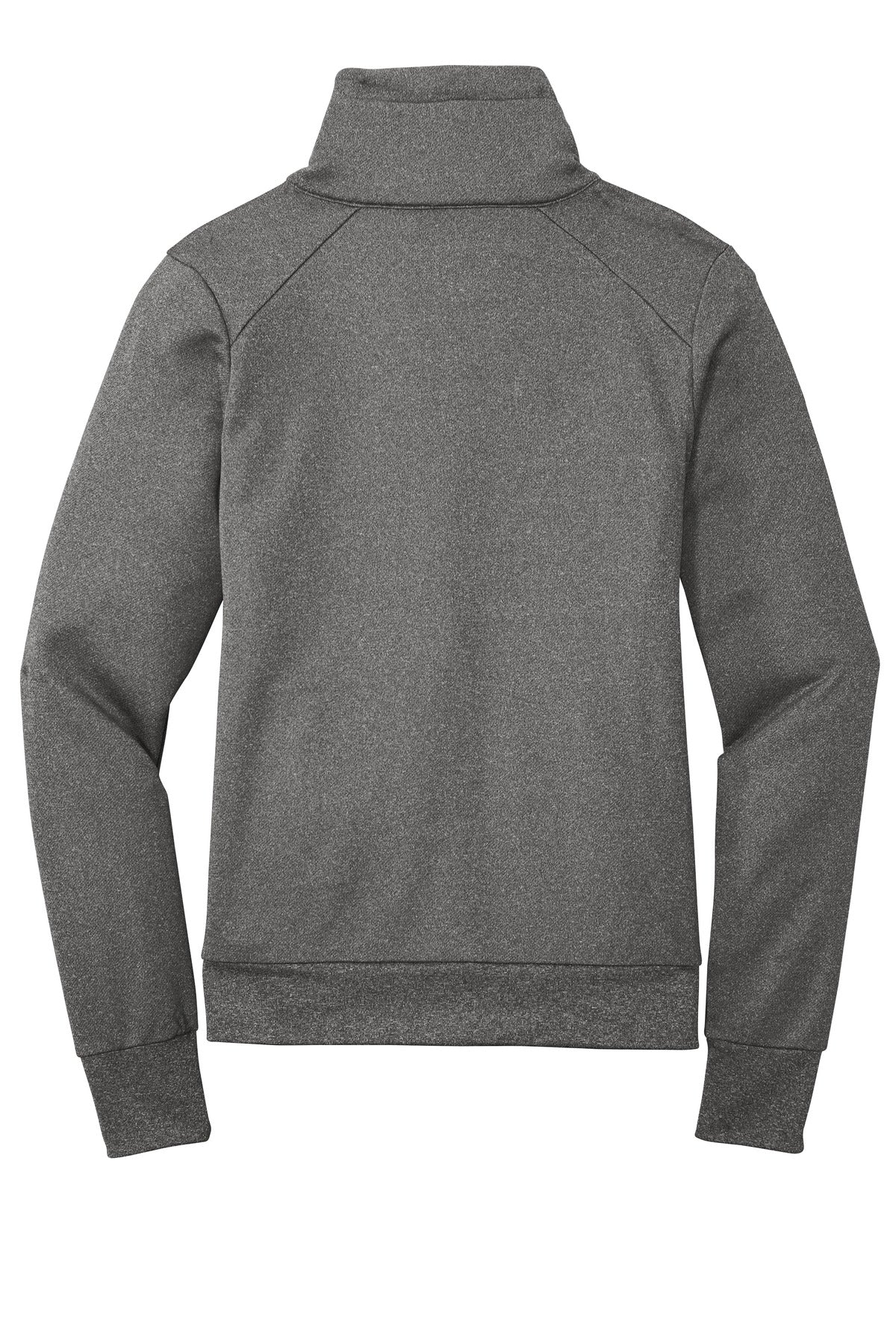 Rear View of Graphite Hthr New Era Women's Performance Terry Full-Zip Cowl LNEA530