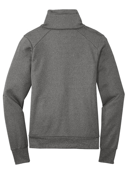 Rear View of Graphite Hthr New Era Women's Performance Terry Full-Zip Cowl LNEA530